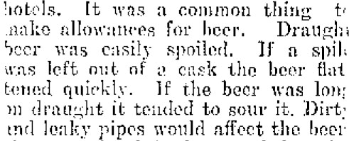 This extract from a legal case involving the supply and sale of bad beer lists just a few of the ways beer could go bad in the 19th century. Image: Colonist 26/07/1911