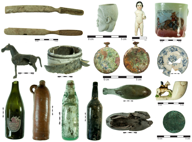 A selection of the various artefacts found in Christchurch over the last three years. Top row from left: