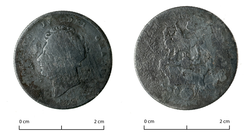 Definitely the oldest thing we've found this year, this 1825 Georgian shilling was found at an 1850s house site on Cashel Street. Image: J. Garland. 