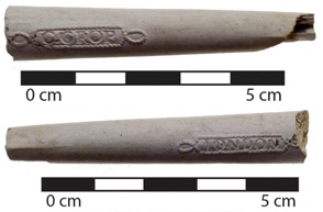 Stem of a clay smoking pipe manufactured by Charles Crop, London between 1856 to c.1891. Image: C. Dickson.