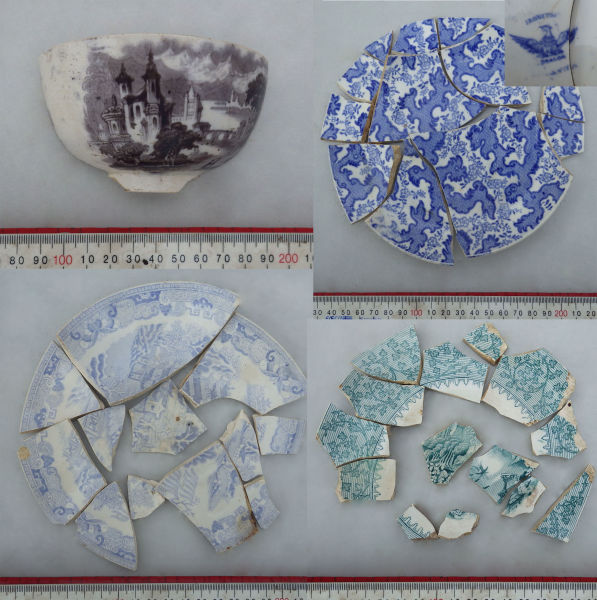 Ceramic artefacts from one of the rubbish pits on the section. Image: J. Garland. 