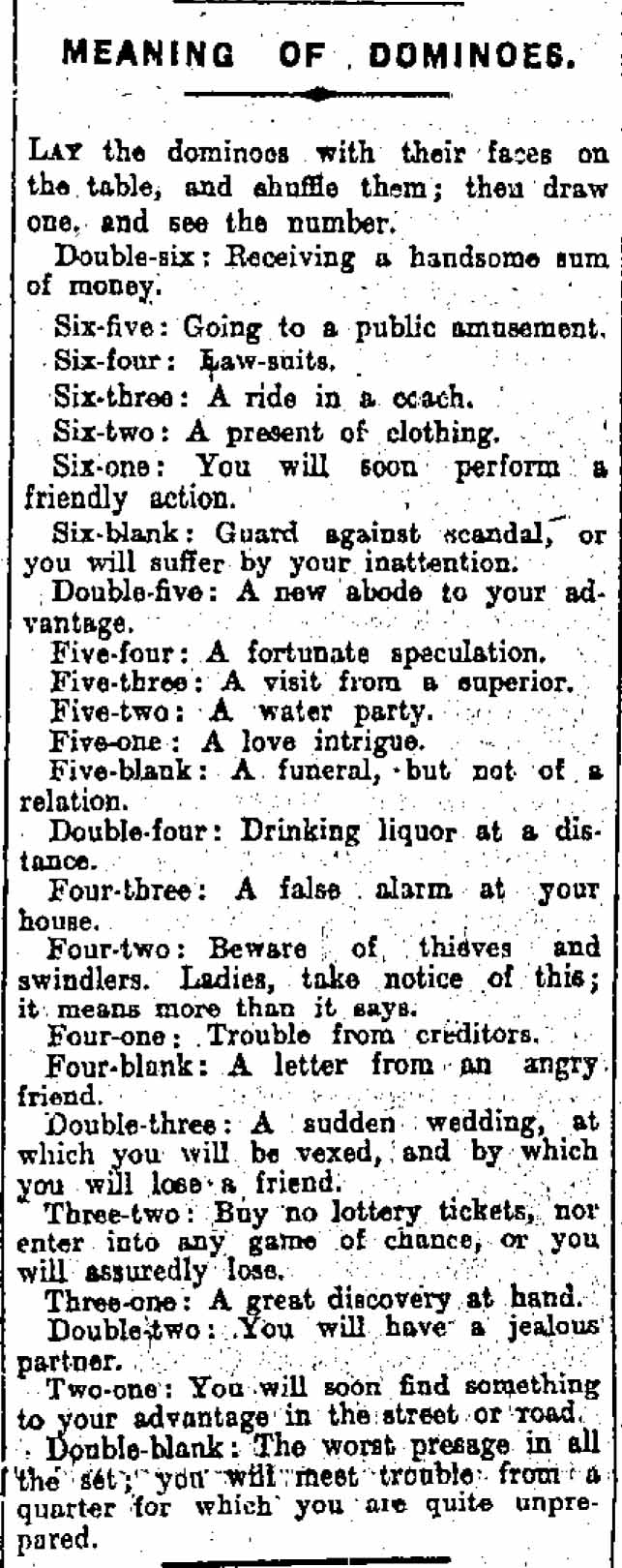Figure 4. The meaning of dominoes. Image: New Zealand Herald 24/12/1912: 7.