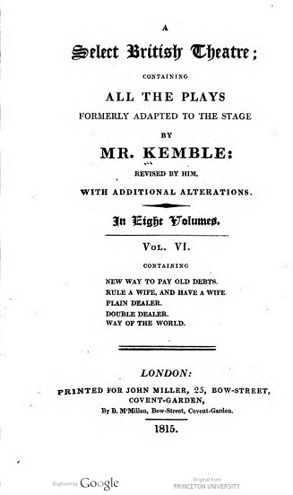 Title page for A Select British Theatre from a copy held in the Princeton University Library. 